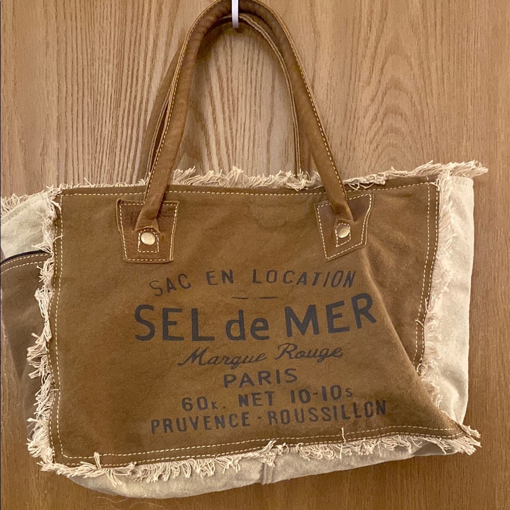 Brown and Tan Tote Bag with Fringe